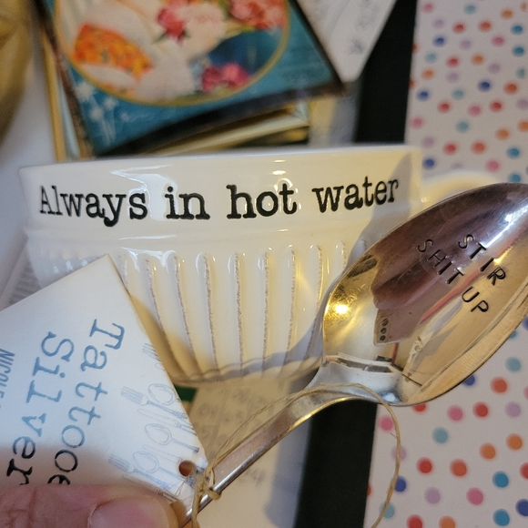 Artisan Hand Stamped NSFW Spoon & Mud Pie Always in Hot Water Cup Mug ~ NWT - Picture 2 of 12